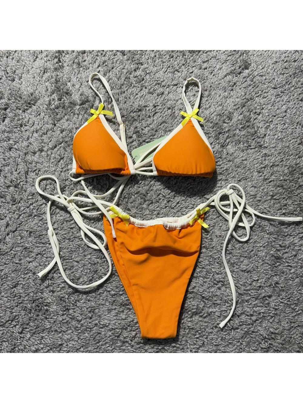 NWT Seven Seas Swim Orange Yellow Bow Tie Side Bikini Cheeky Size Small